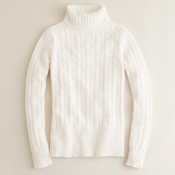 J. Crew Cambridge Wool Chunky Cable Knit Turtleneck Cream Ivory Sweater sz XS - Picture 2 of 6